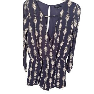 Women's Socialite Geometric Navy‎ Blue Short Romper lined elastic waist Small